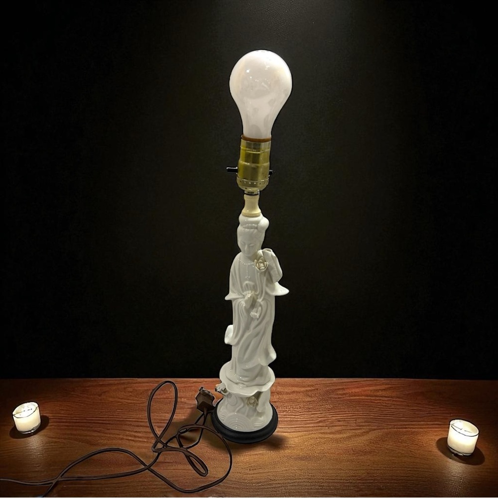 Vintage Blanc De Chine Quan Yin Table Lamp Chinoiserie Style Goddess Tested